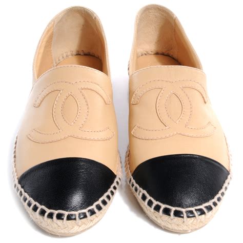 chanel espadrilles lambskin beige & black|authentic chanel espadrilles for sale.